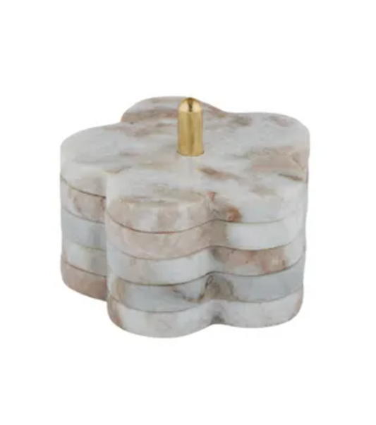 Flower Marble Coasters with Stand - Set of 4