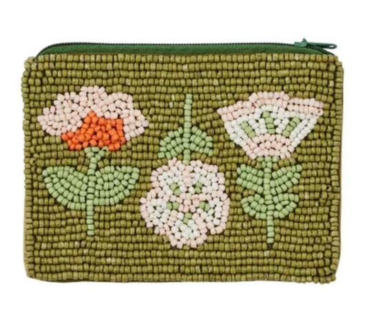 Freya Beaded Pouch Green
