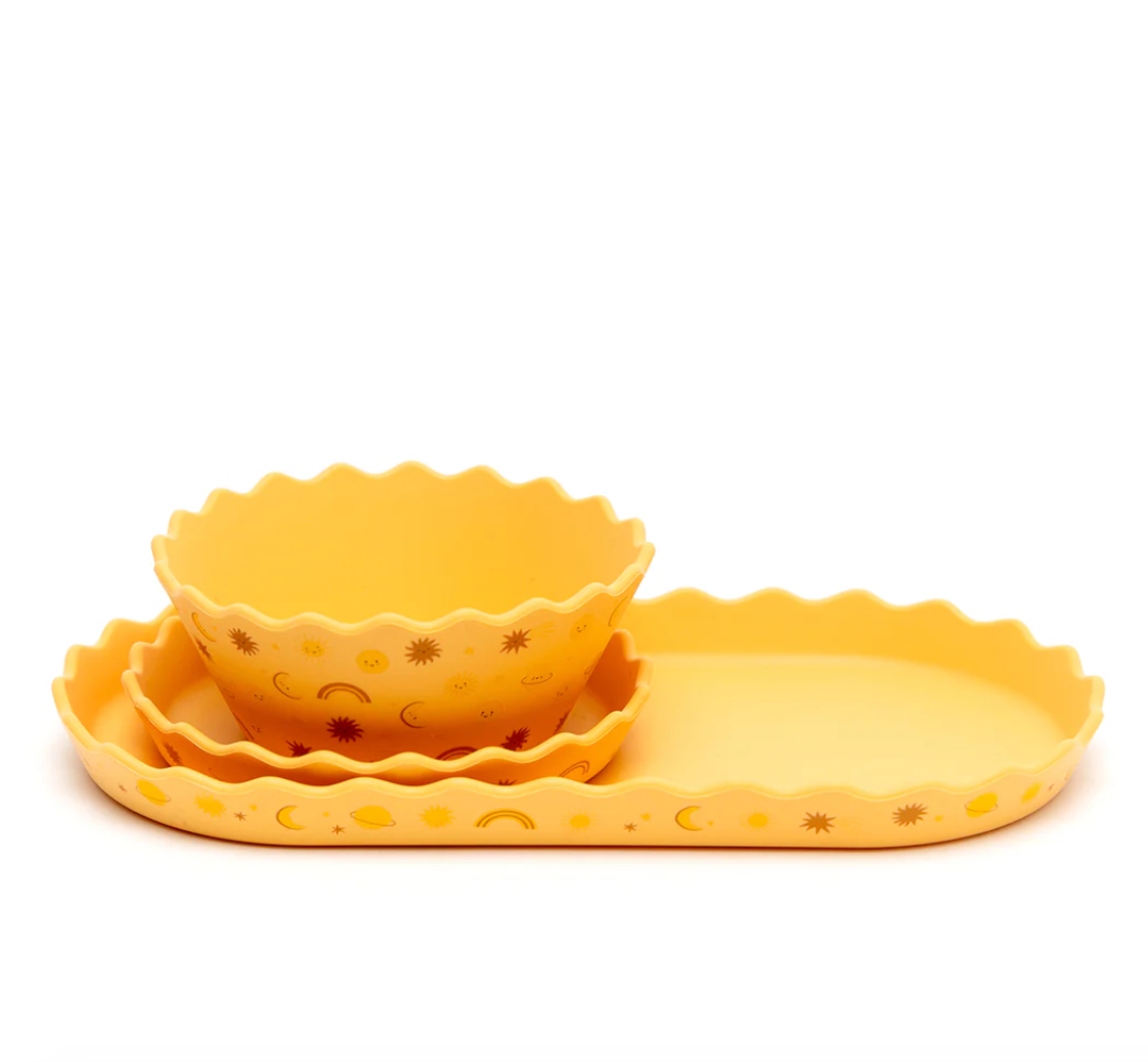 Silicone Wavy Edge Bowl & Plate Set - Suns