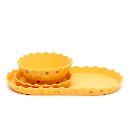 Silicone Wavy Edge Bowl & Plate Set - Suns