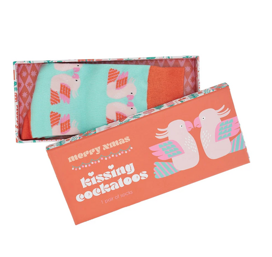 Boxed Socks - Christmas Kissing Cockatoos