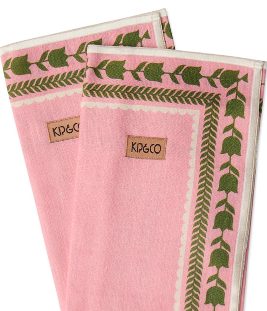 Flower Chain Embroidered Linen 4P Napkin Set