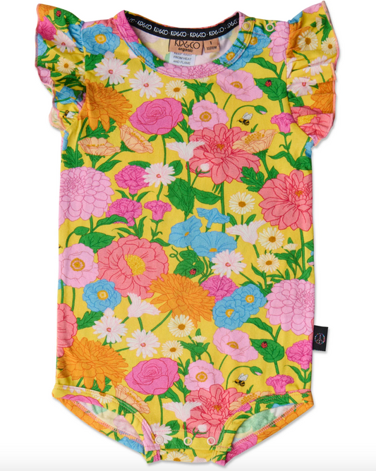 Follow The Sun Yellow Organic Short Sleeve Frill Romper
