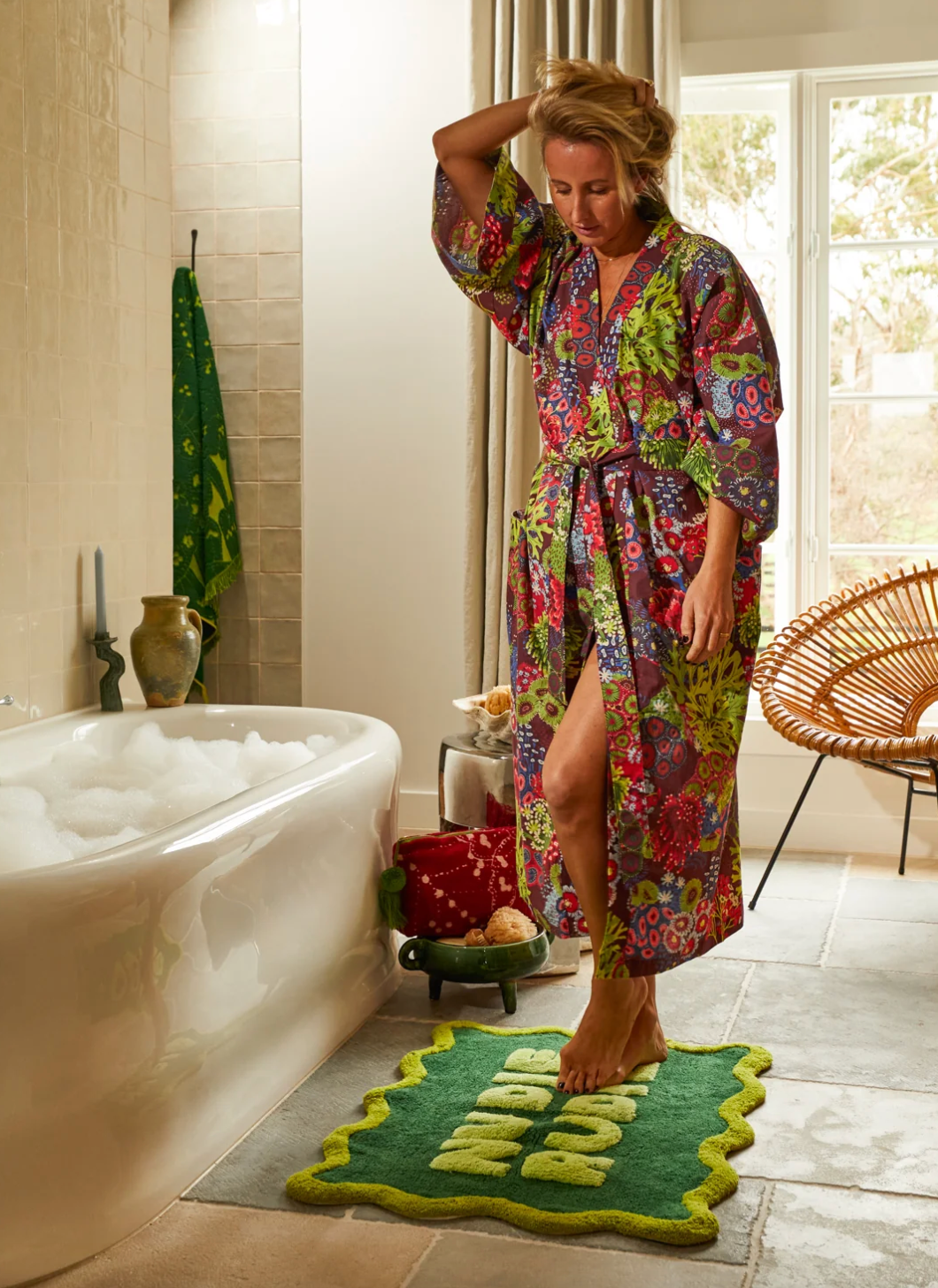 Cora Cotton Bath Robe - Garnet