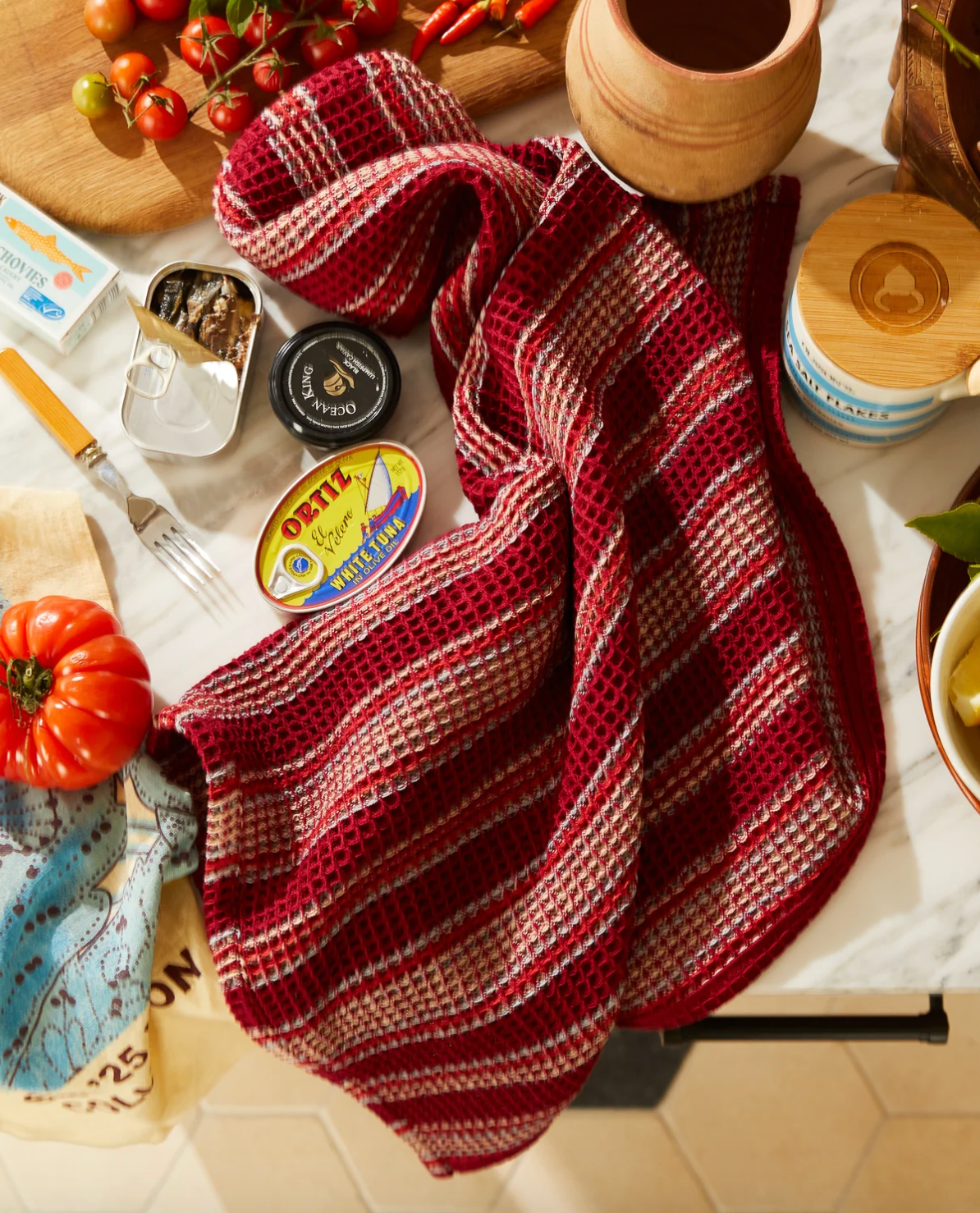 Selene Stripe Tea Towel - Crimson