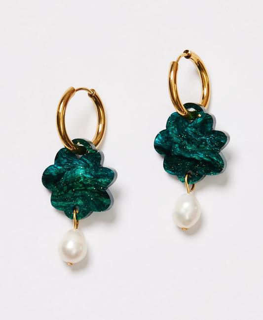 Cloud and Pearl Earrings - Emerald