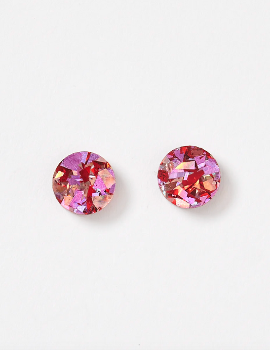 Mini Circle Stud Earrings - Cherry