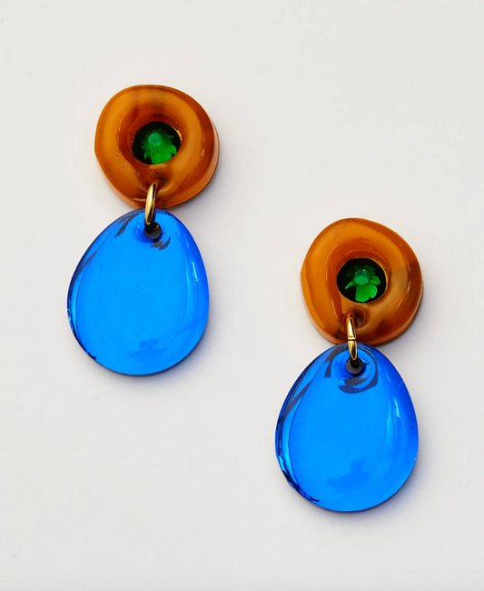 Jam Gem Clip On Earrings - Brown/Cobolt