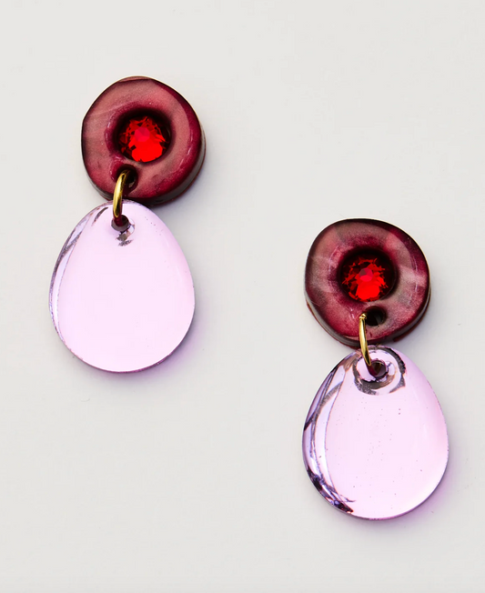 Jam Gem Clip On Earrings - Burgundy/Violet