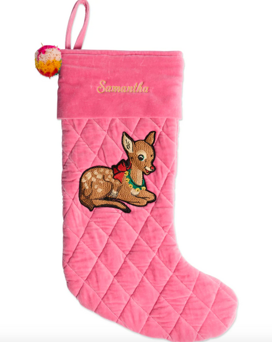 Rudolph Embroidered Velvet Stocking