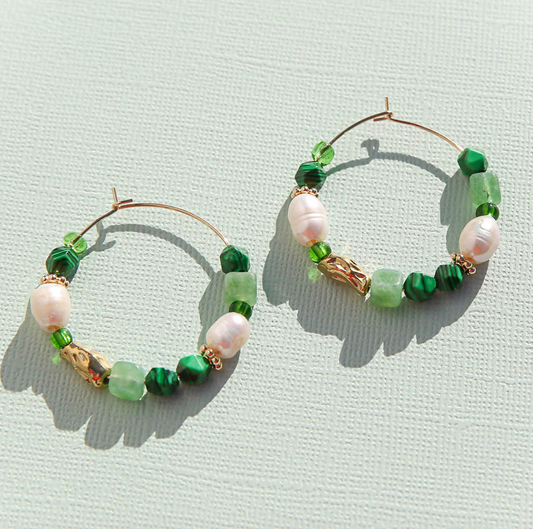 Large Emerald Beaded Hoops