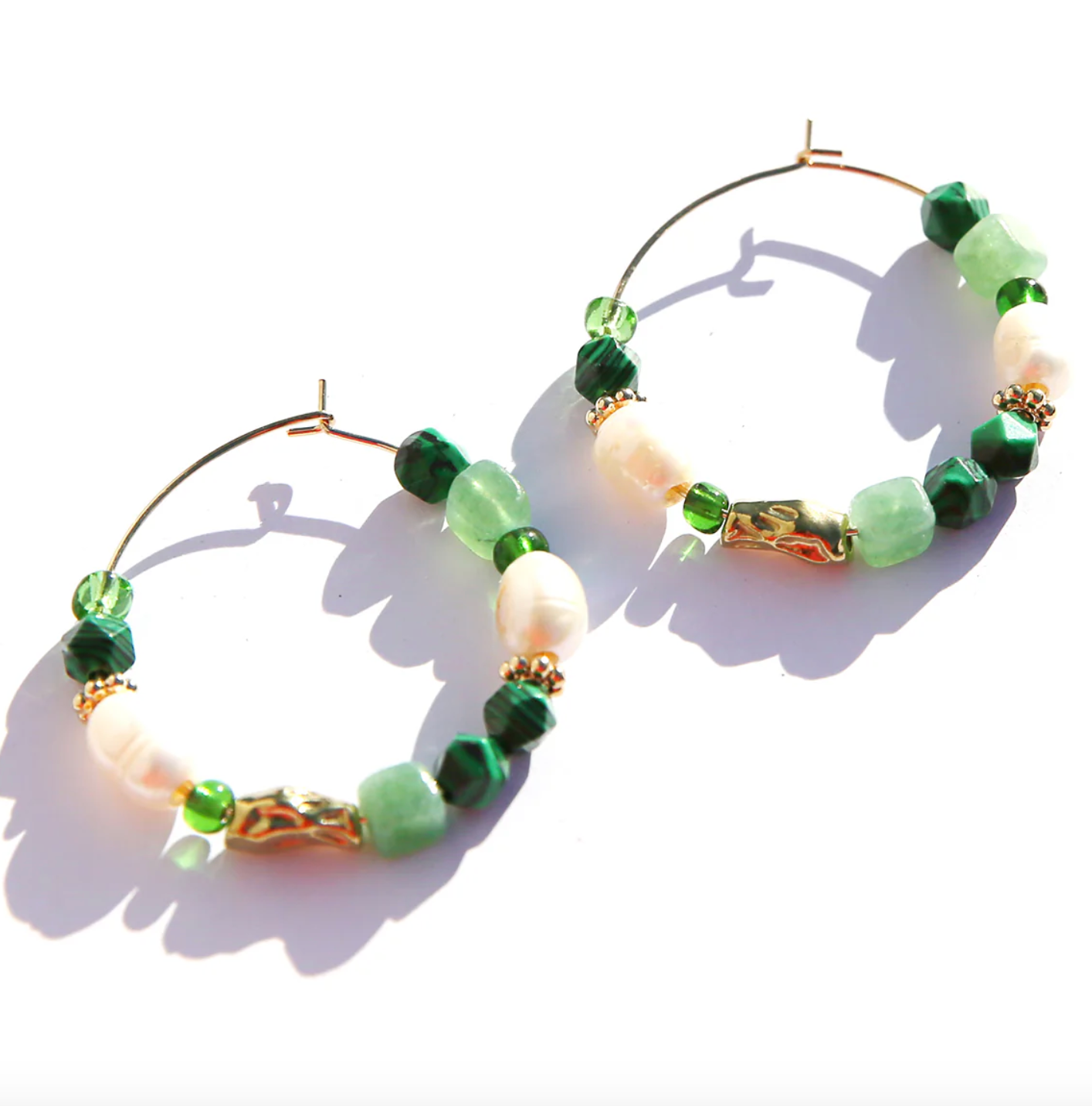 Large Emerald Beaded Hoops
