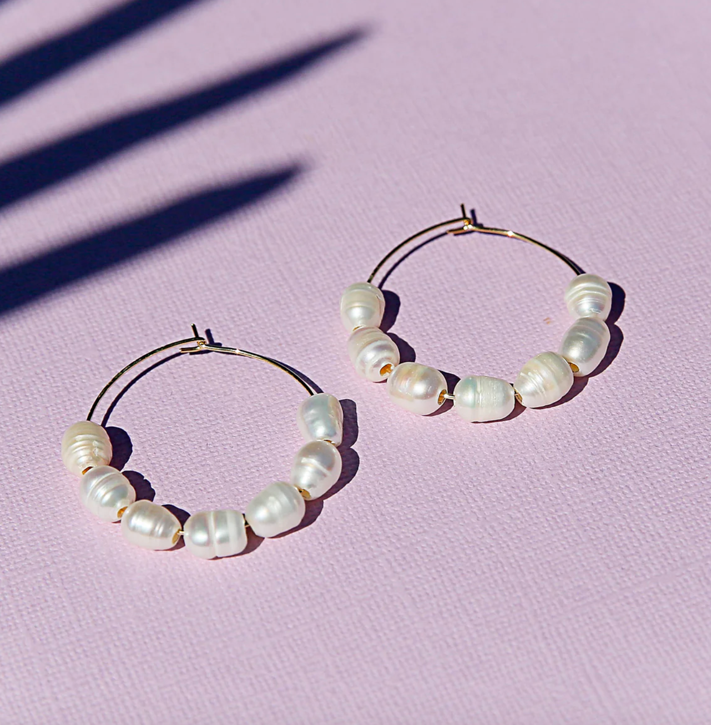 Large Pearl Hoops Gold