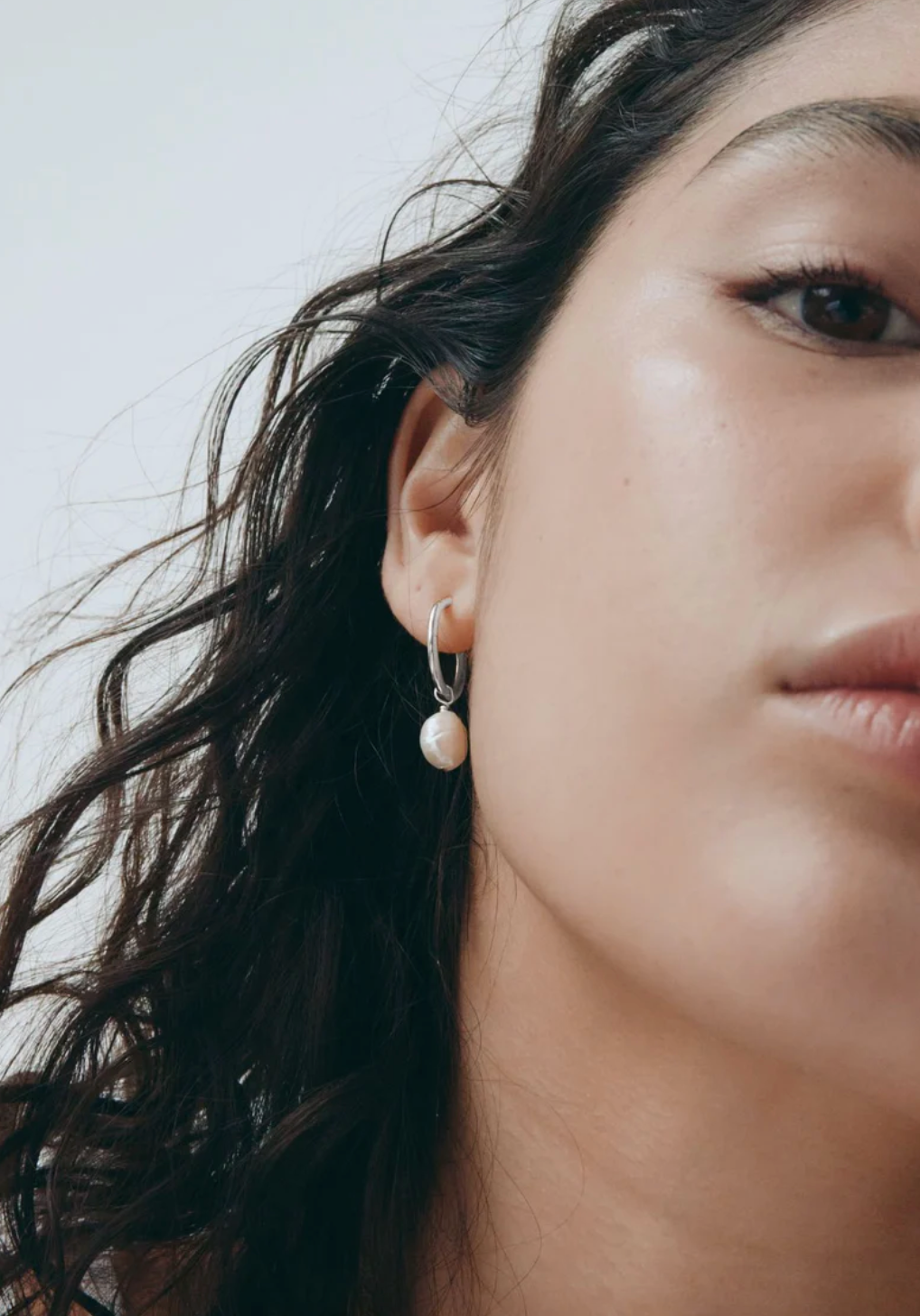 Mini Keshi Pearl Hoops - Silver