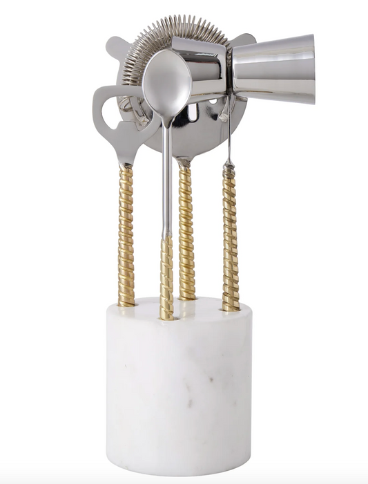 Twisted Gold Handle and Marble Bar Set - 5pcs