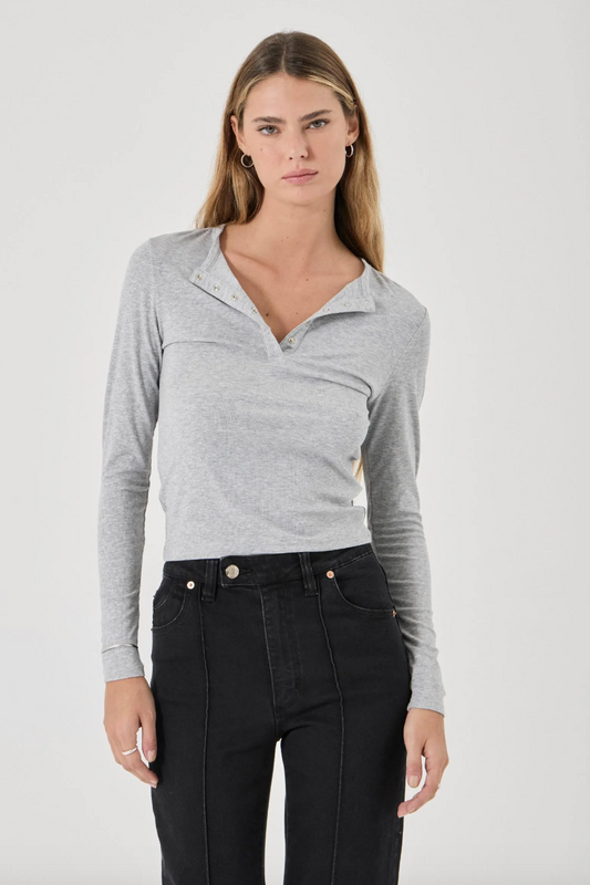 Studio Henley Long Sleeve Top - Grey Marle