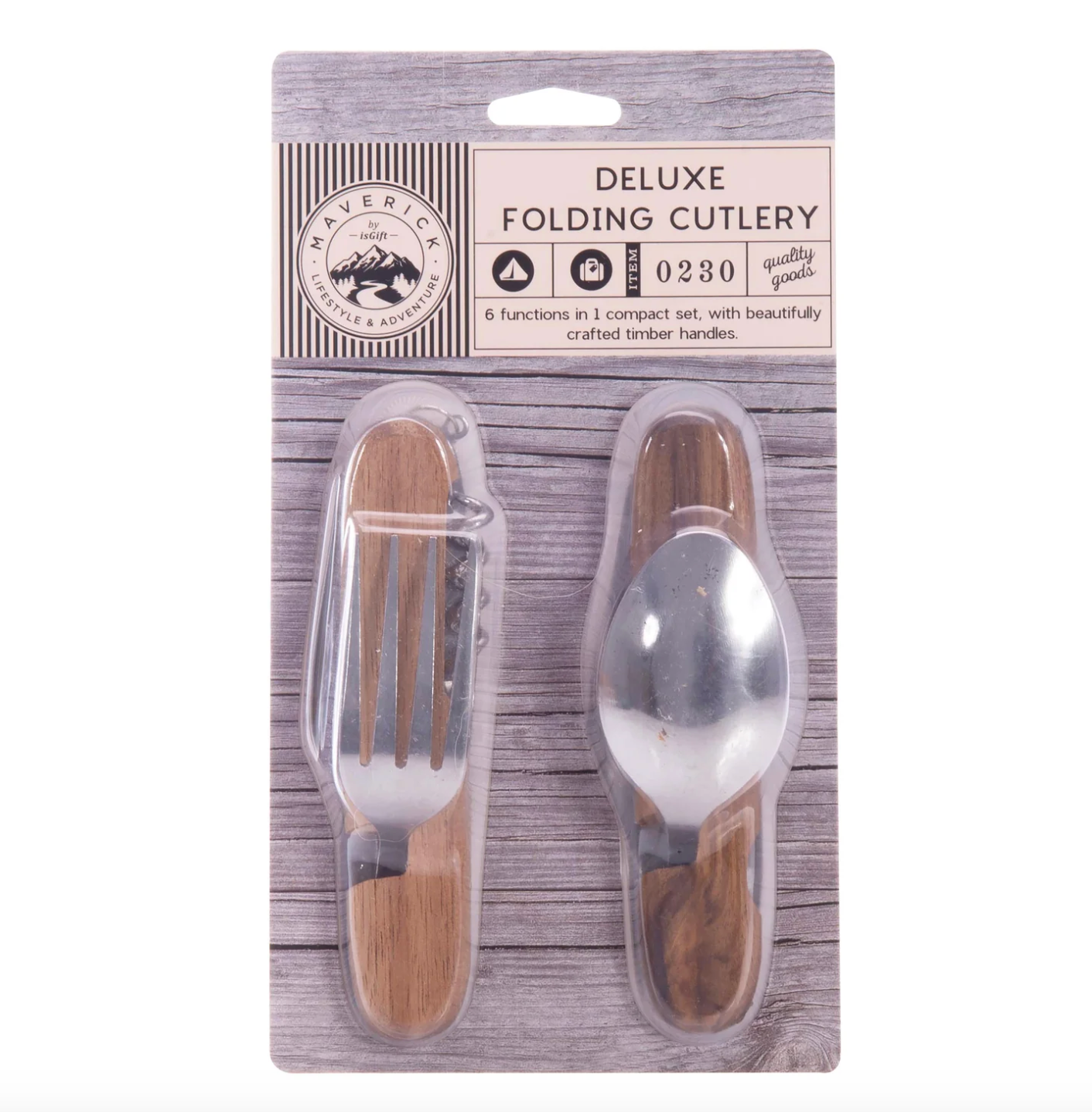 Maverick Folding Cutlery Set Natural & Stainless Steel