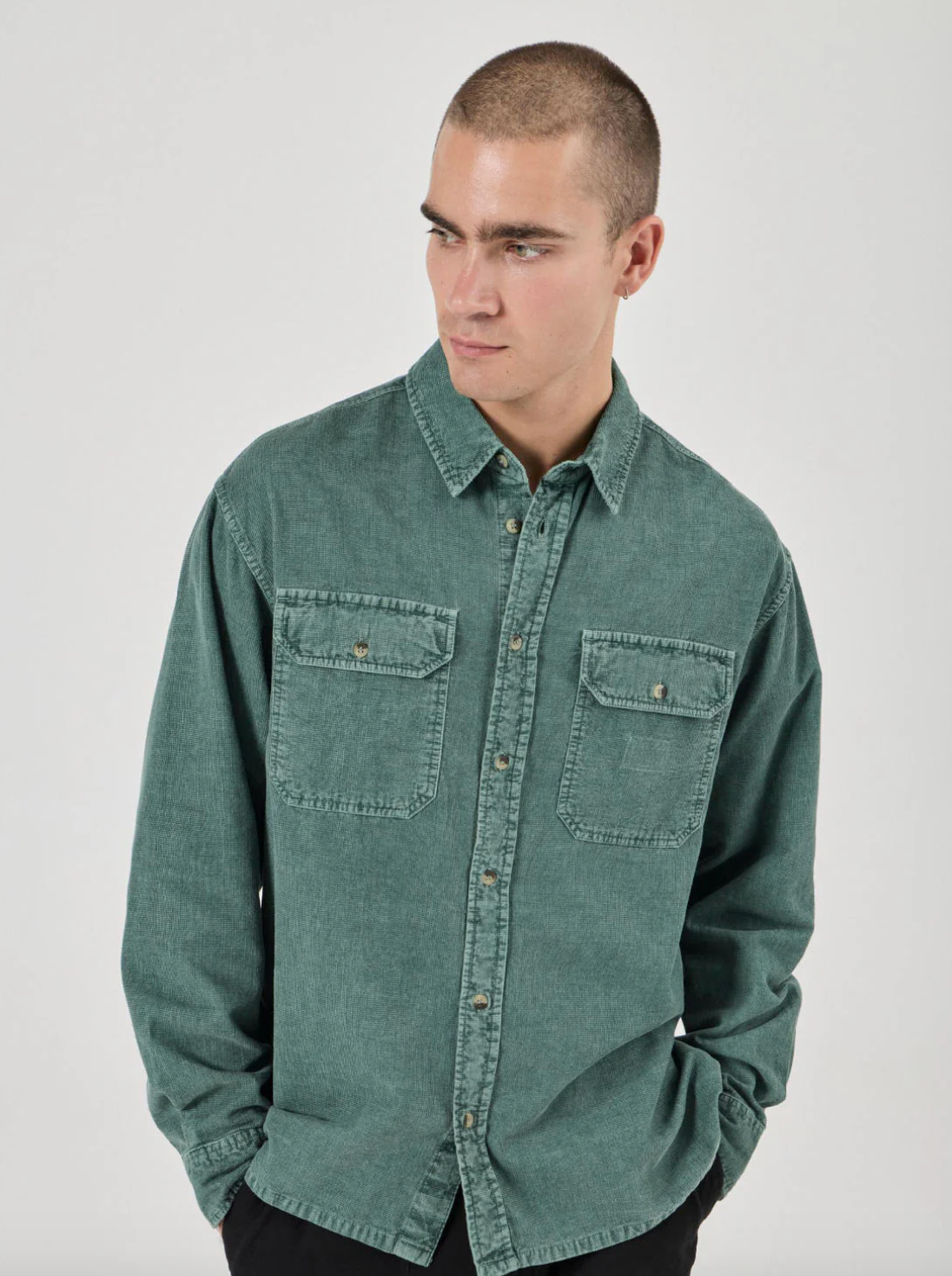 Grid Cord Long sleeve Shirt - Pine
