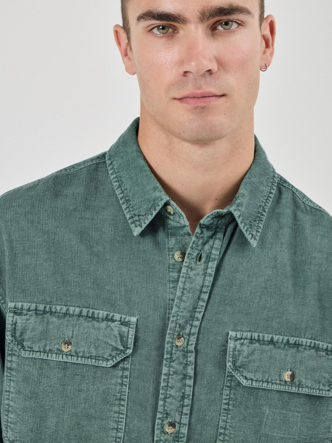 Grid Cord Long sleeve Shirt - Pine