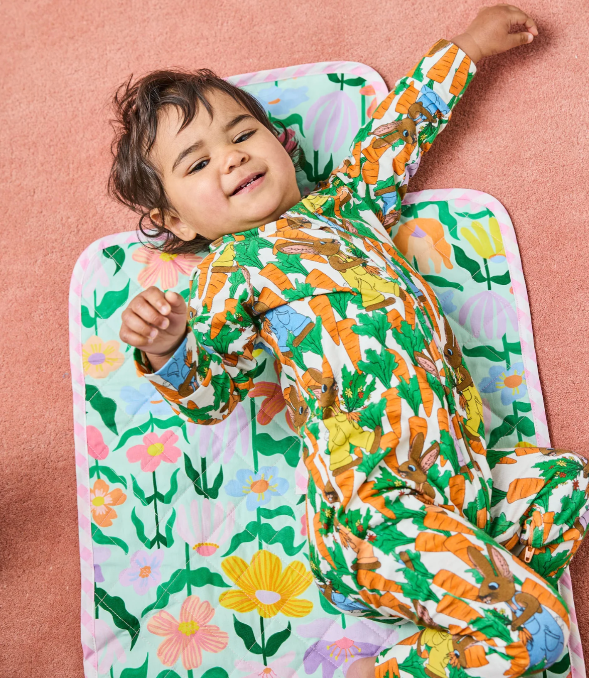 Baby Change Mat - Popping Flowers Green