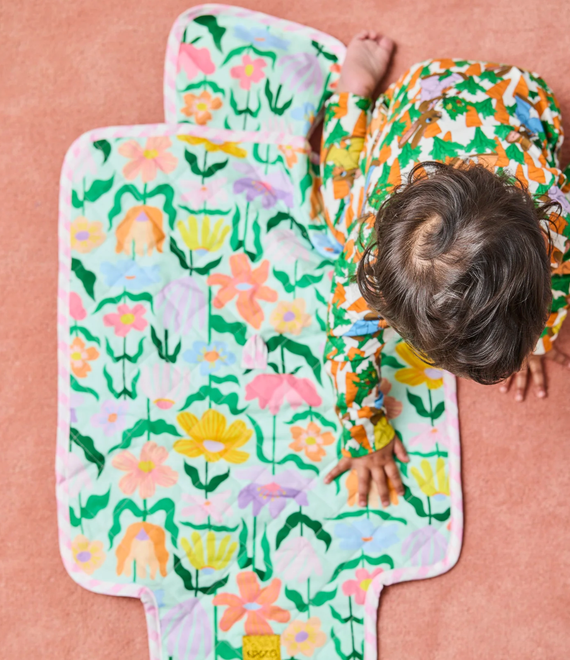 Baby Change Mat - Popping Flowers Green