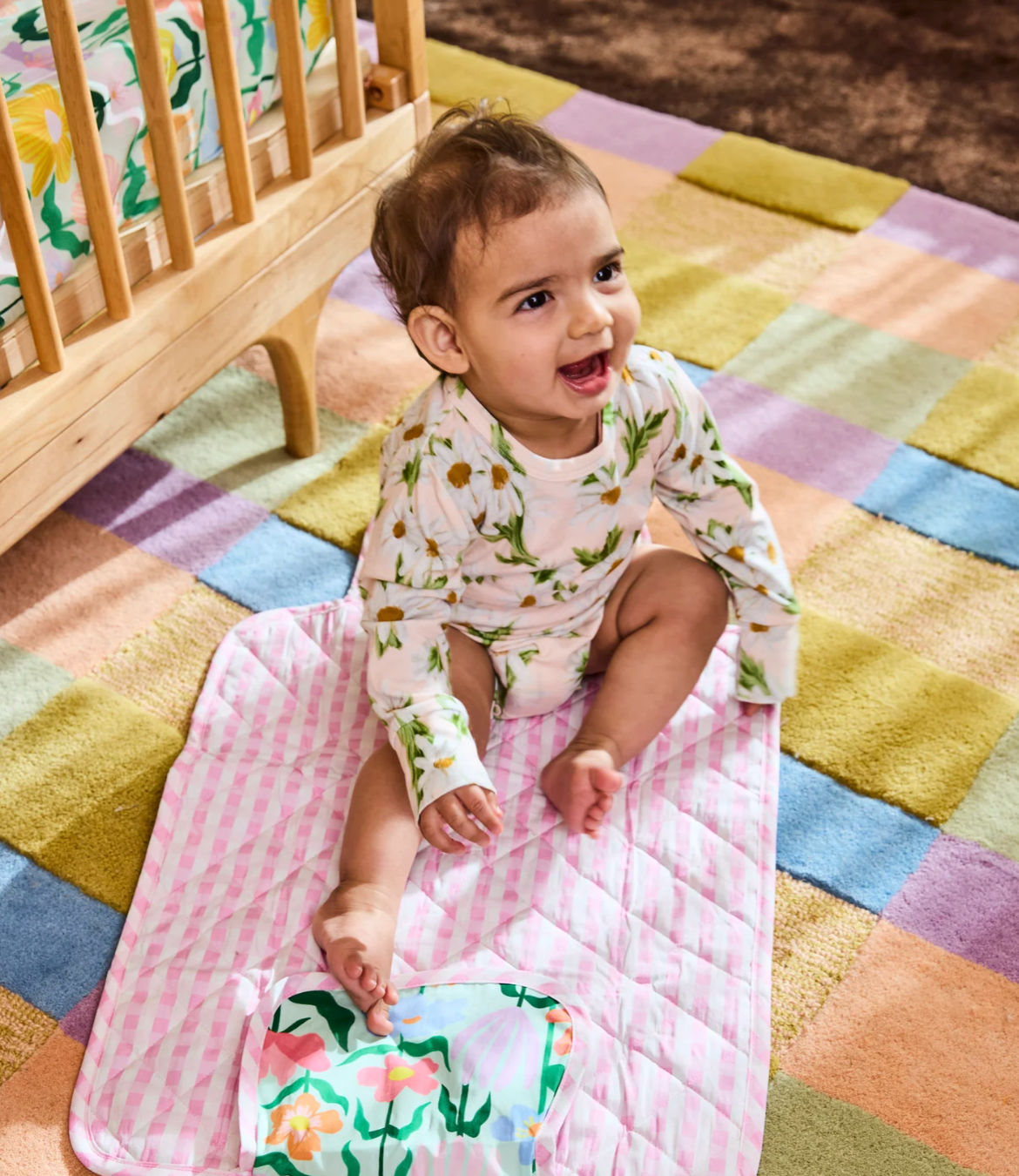 Baby Change Mat - Popping Flowers Green