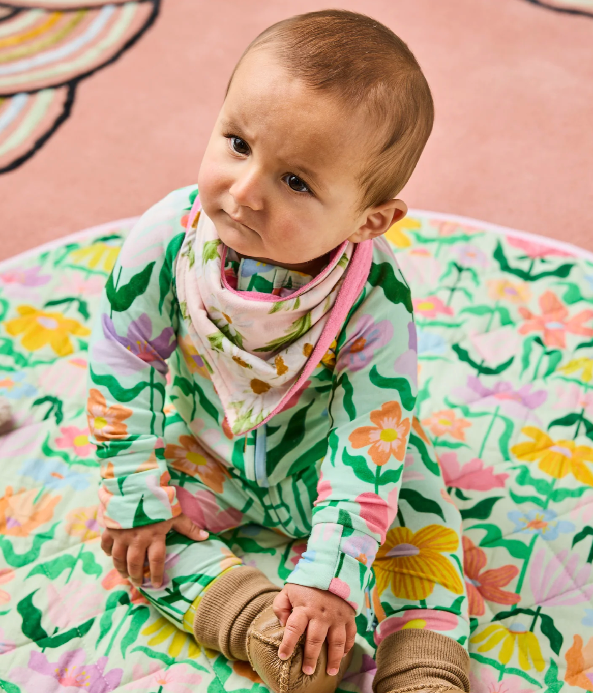 Popping Flowers Green - Quilted Baby Play Mat