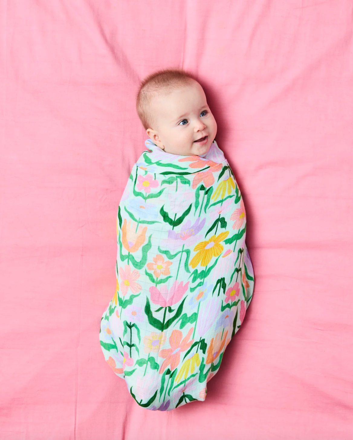 Popping Flowers Green Bamboo Swaddle