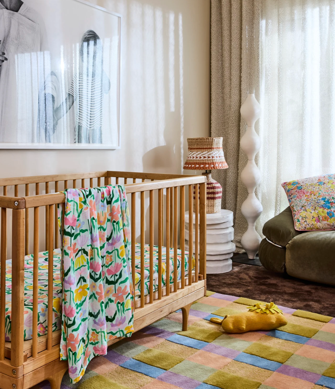 Popping Flowers Green Bamboo Swaddle