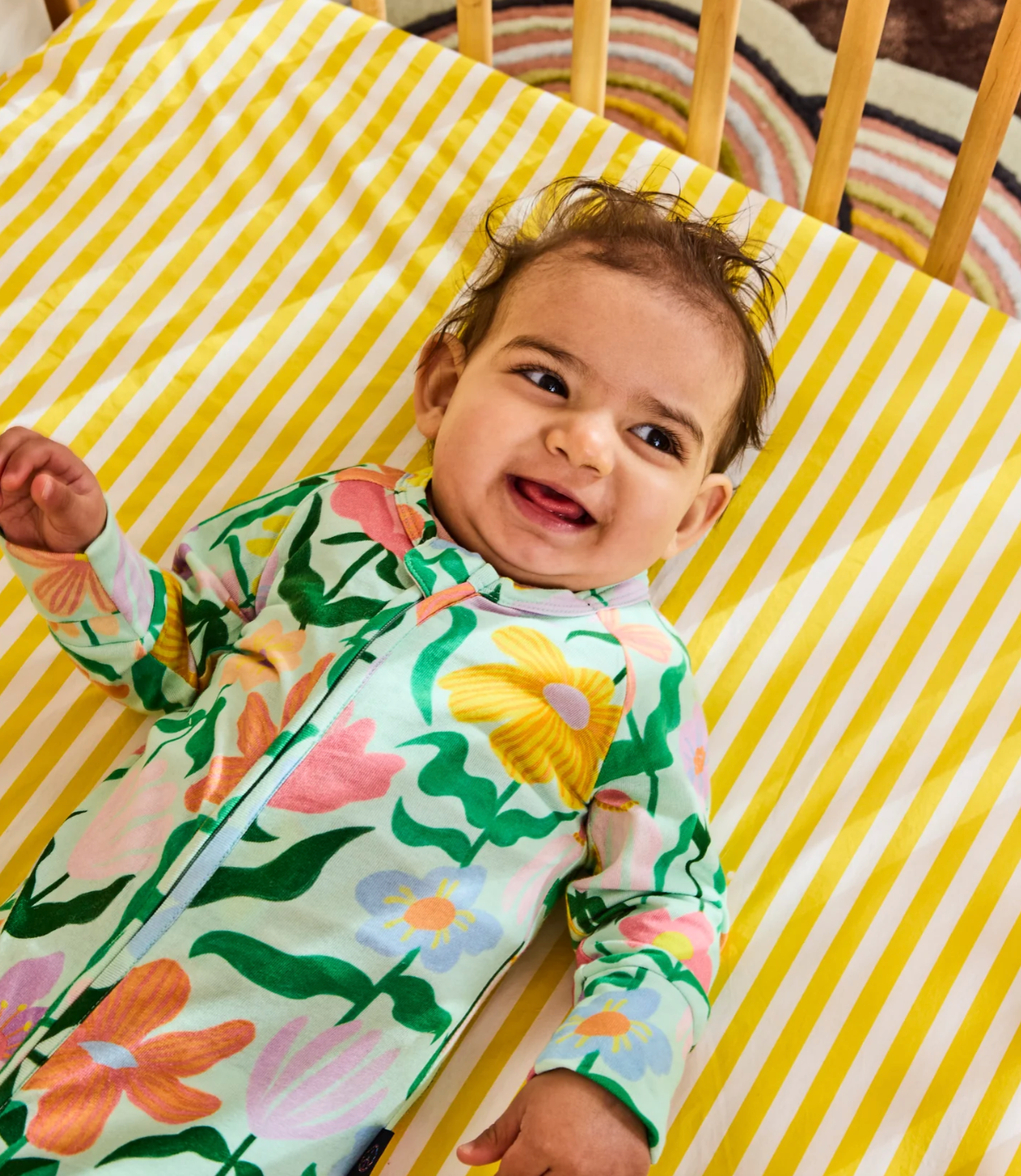 Popping Flowers Green Organic Long Sleeve Zip Romper