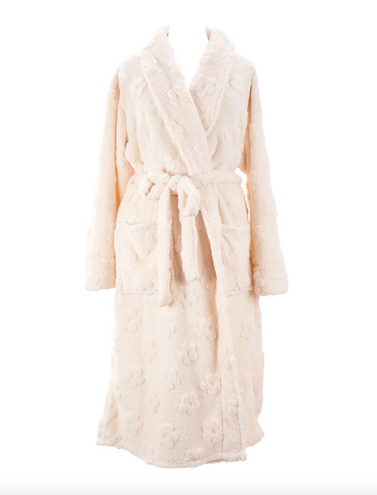 Bath Robe - Cosy Luxe Embossed Flower - Cream