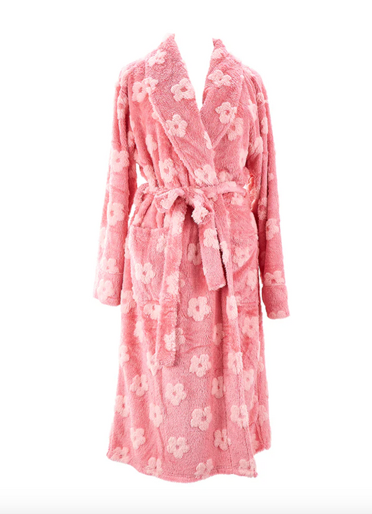 Bath Robe - Cosy Luxe Embossed Flower - Dark Pink