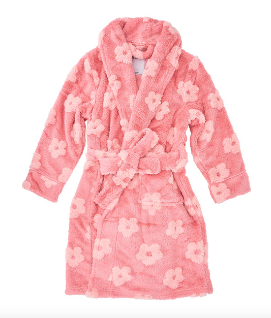 Bath Kids Robe - Cosy Luxe Embossed Flower - Dark Pink