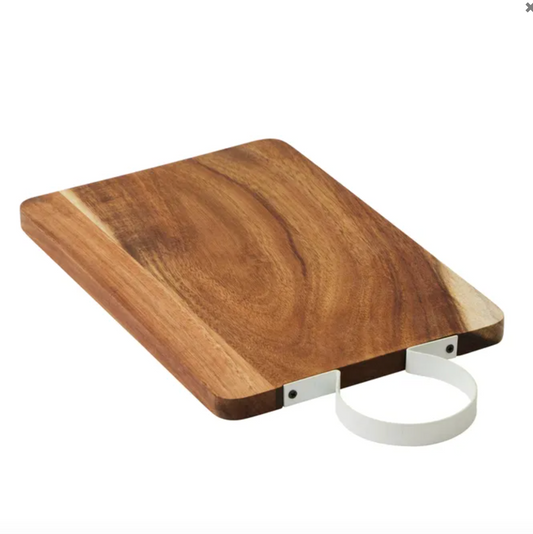 Acacia Rectangle Board with Ivory Metal Handle - 20 x 36cm