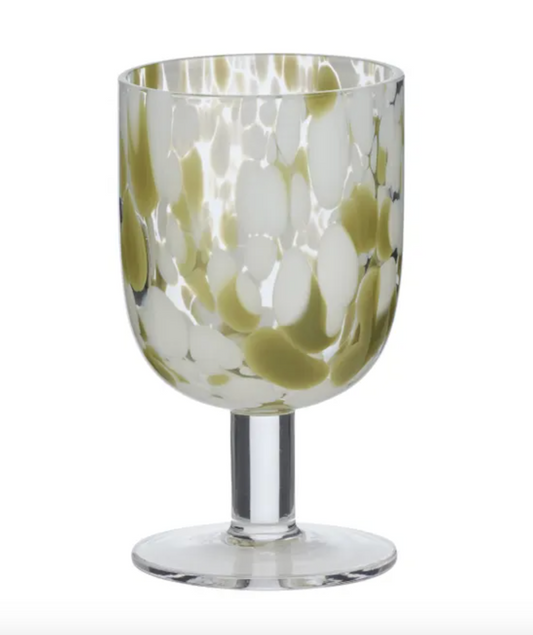 Freckle Glass Goblet - Olive