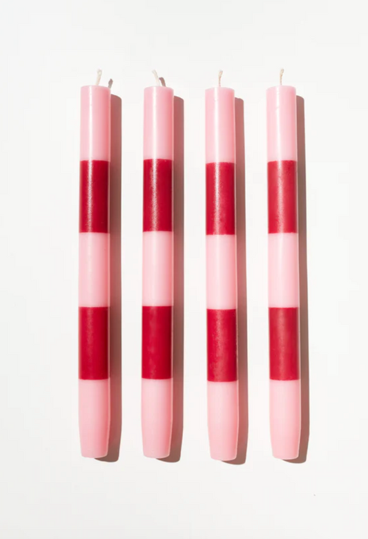 Striped Dinner Candles - Pink & Maroon 4 pack