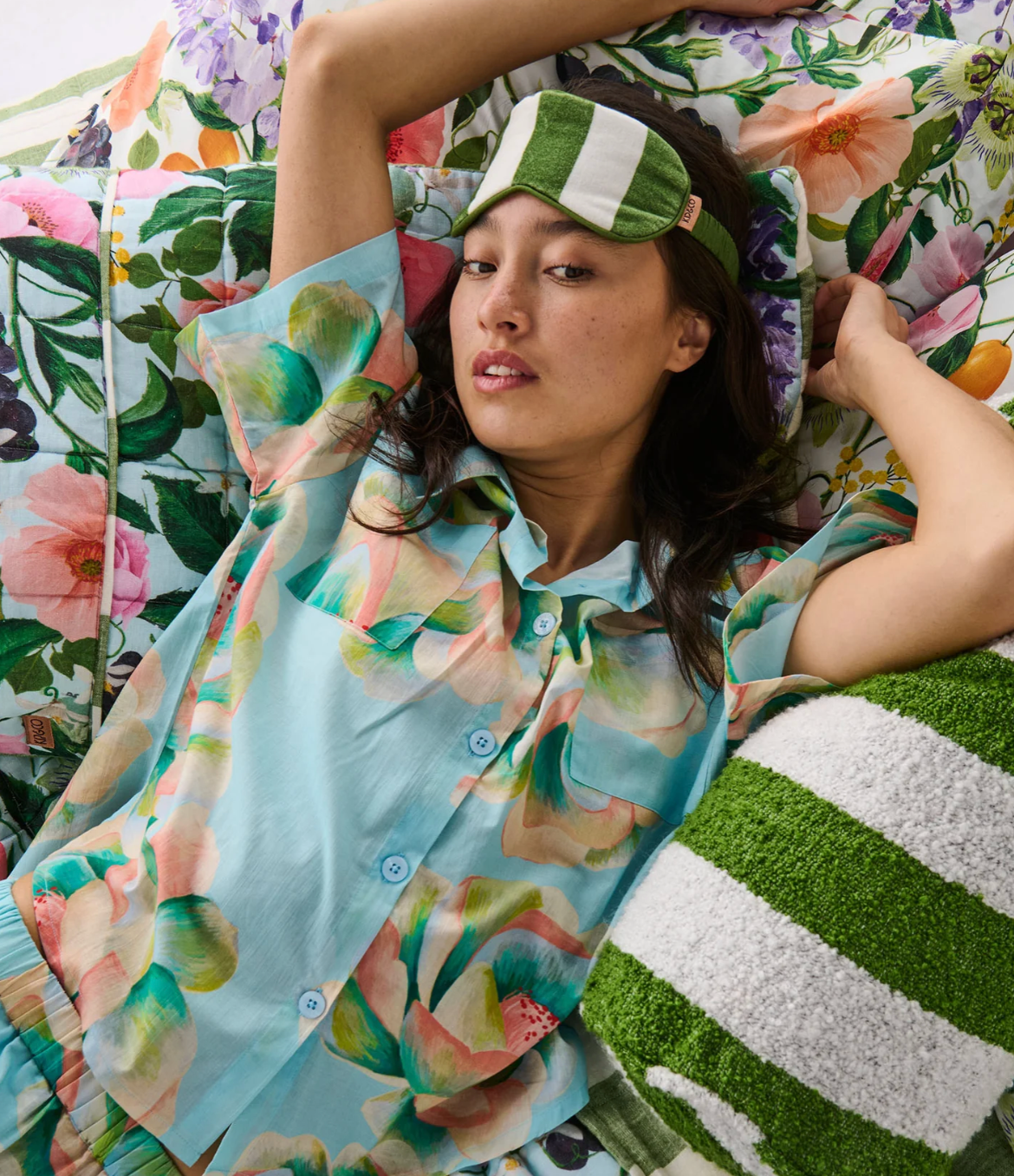 Moss Stripe Velvet Eye Mask