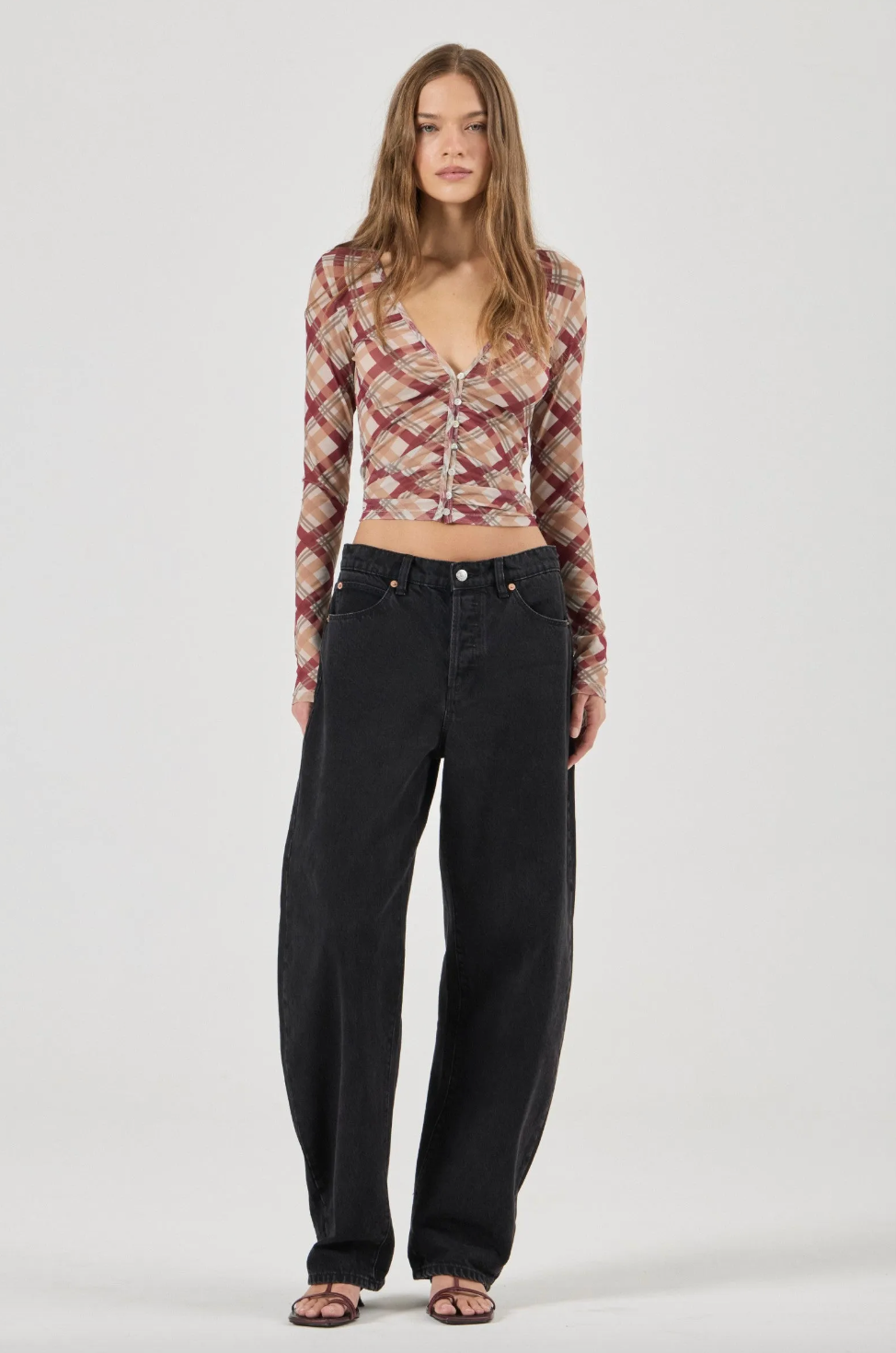 Field Lines Long Sleeve Top - Cherry