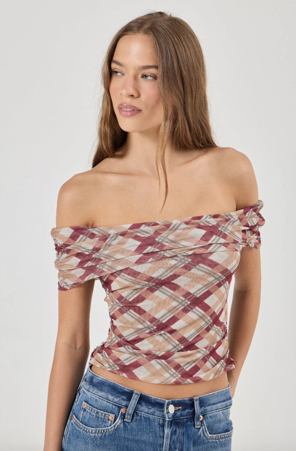 Field Lines Cold Shoulder Top - Cherry