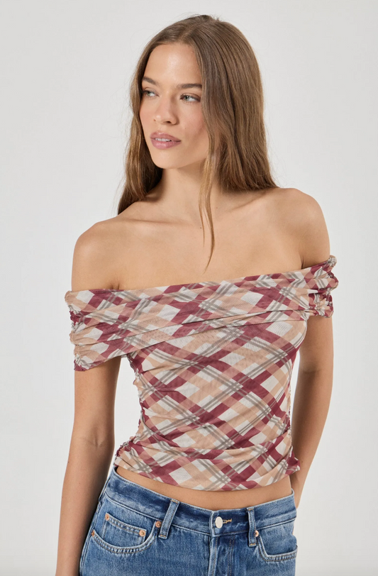 Field Lines Cold Shoulder Top - Cherry