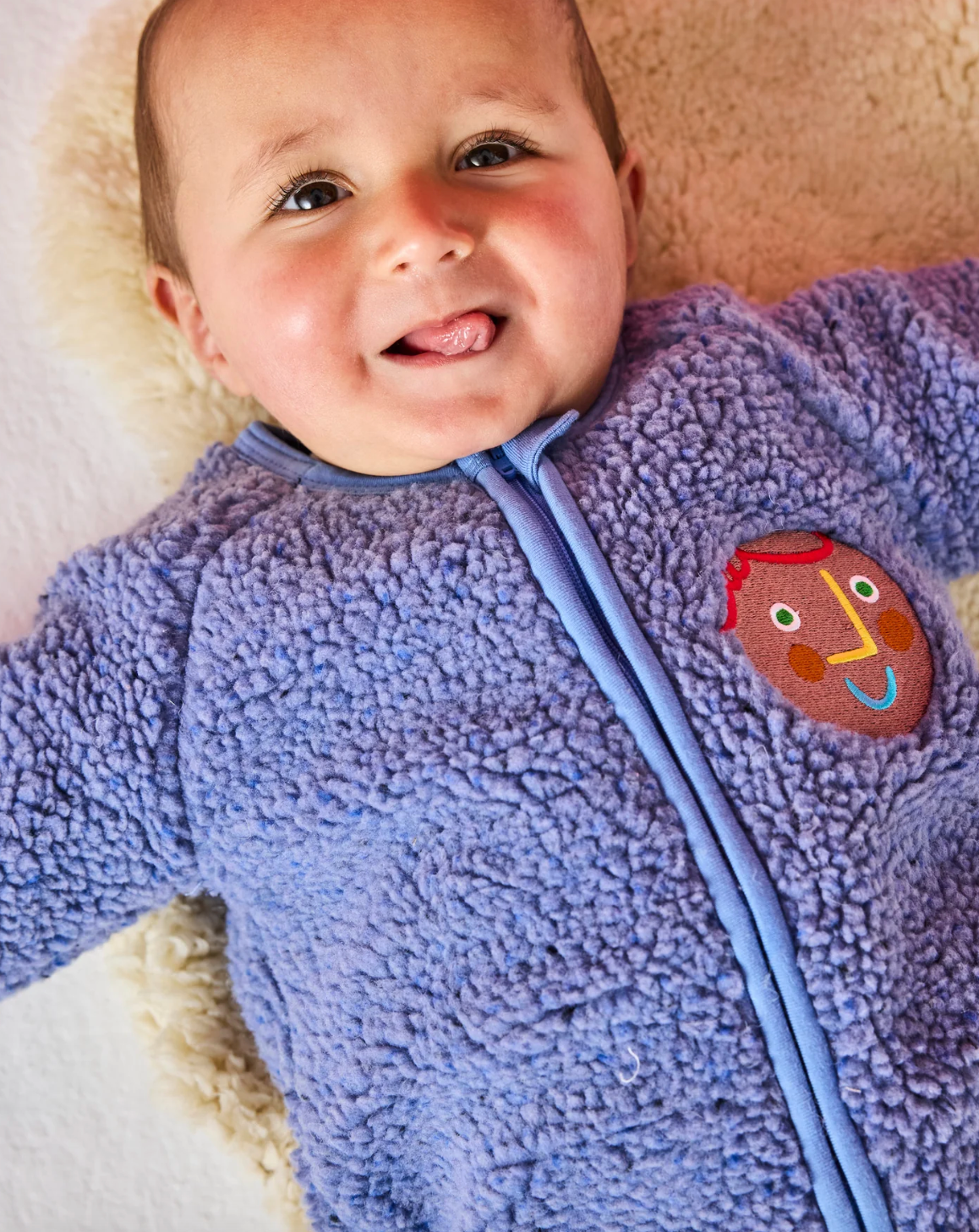 Blue Sprinkle Sherpa Long Sleeve Zip Romper