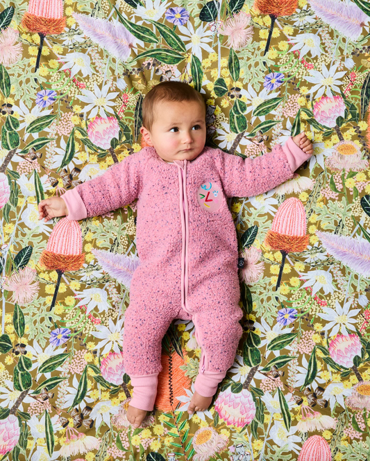 Pink Sprinkle Sherpa Long Sleeve Zip Romper