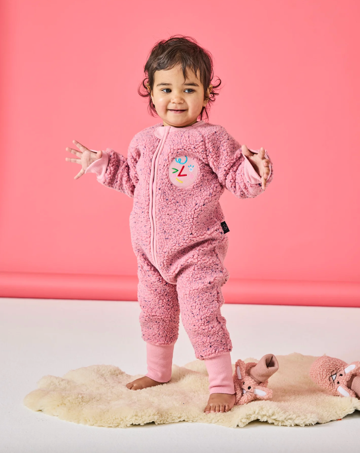 Pink Sprinkle Sherpa Long Sleeve Zip Romper