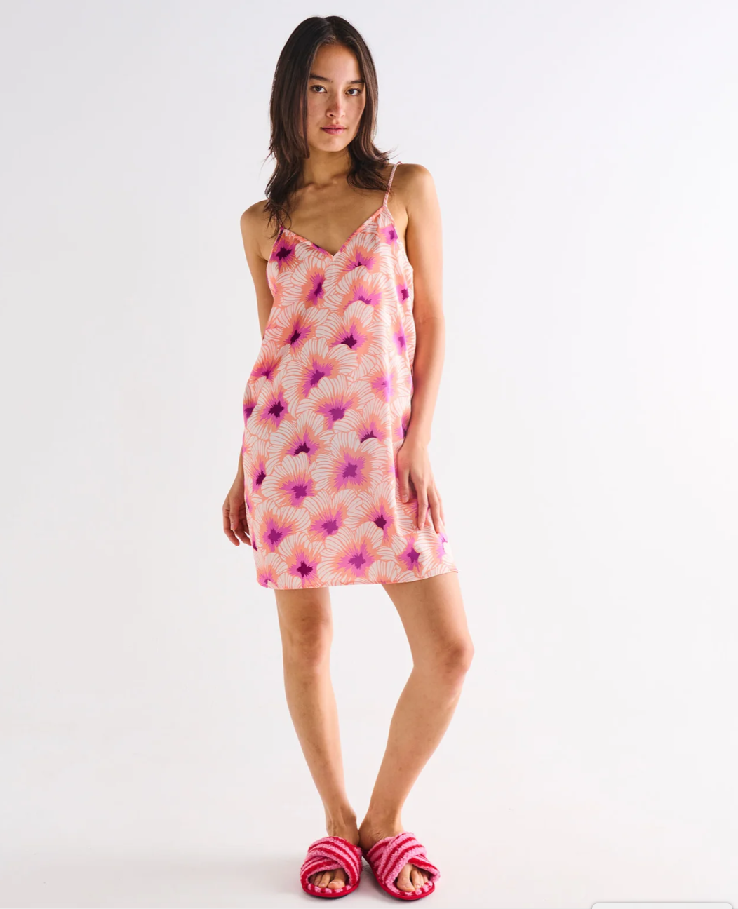 Hibiscus Peach Adult Eco Satin Cami Nightie