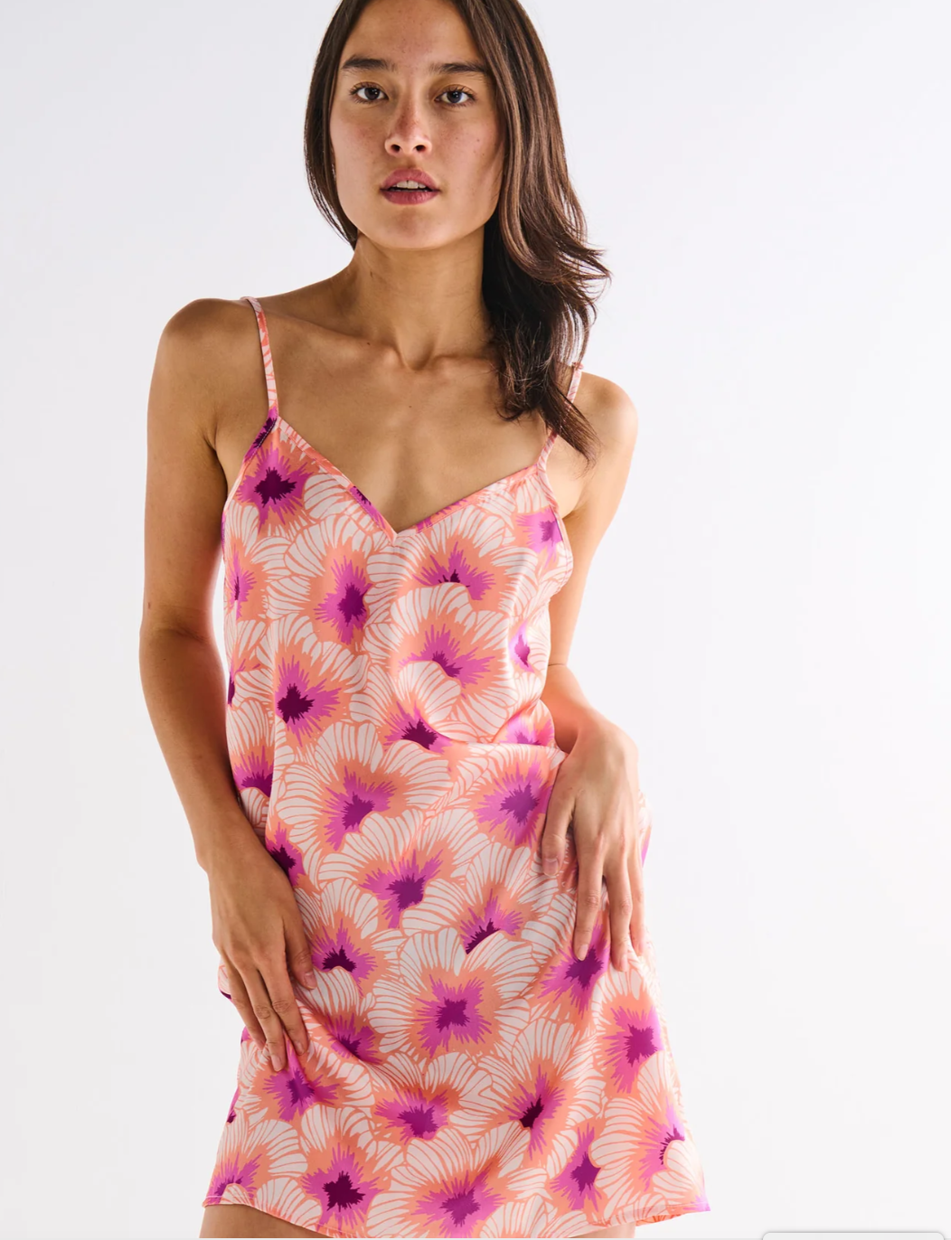 Hibiscus Peach Adult Eco Satin Cami Nightie