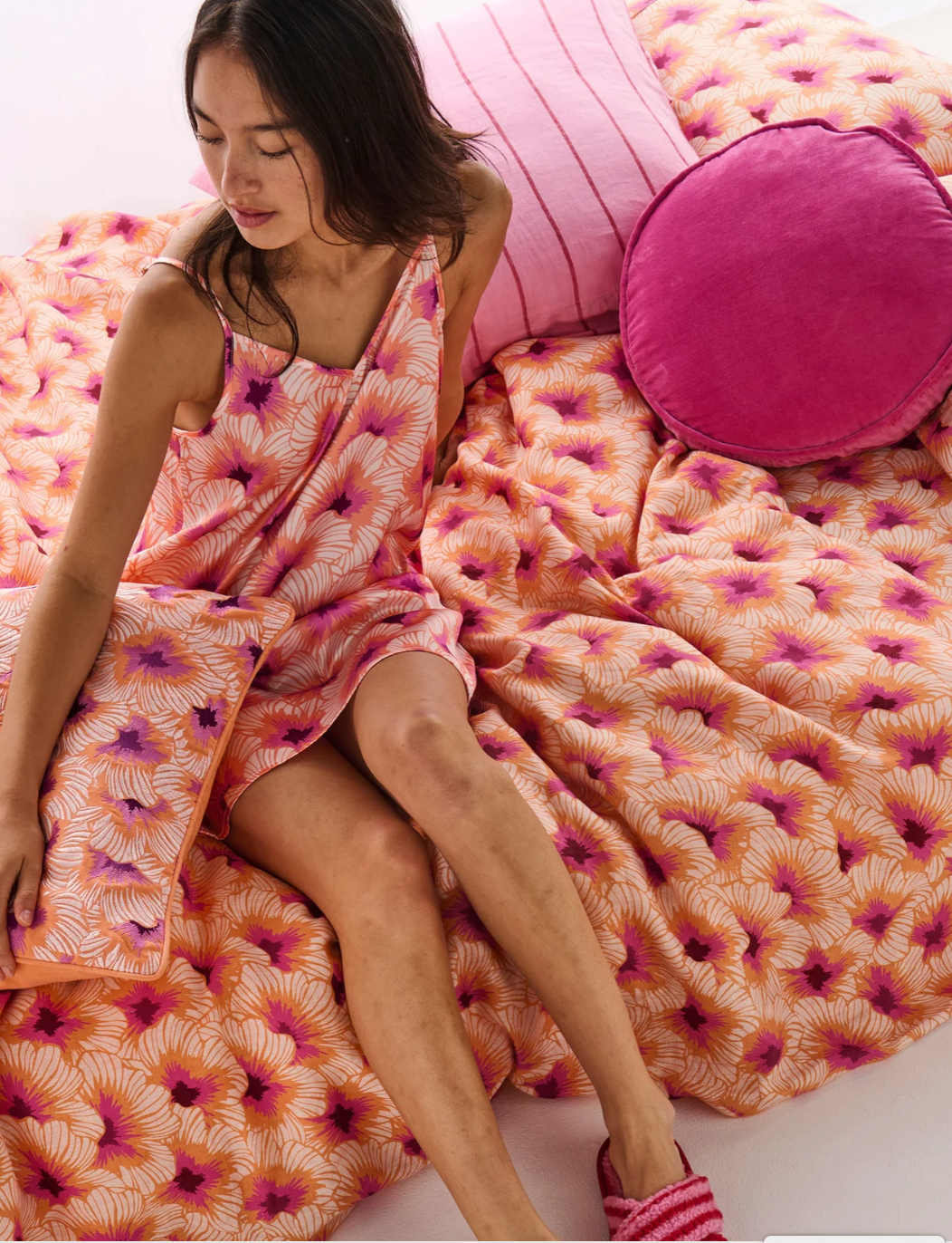 Hibiscus Peach Adult Eco Satin Cami Nightie