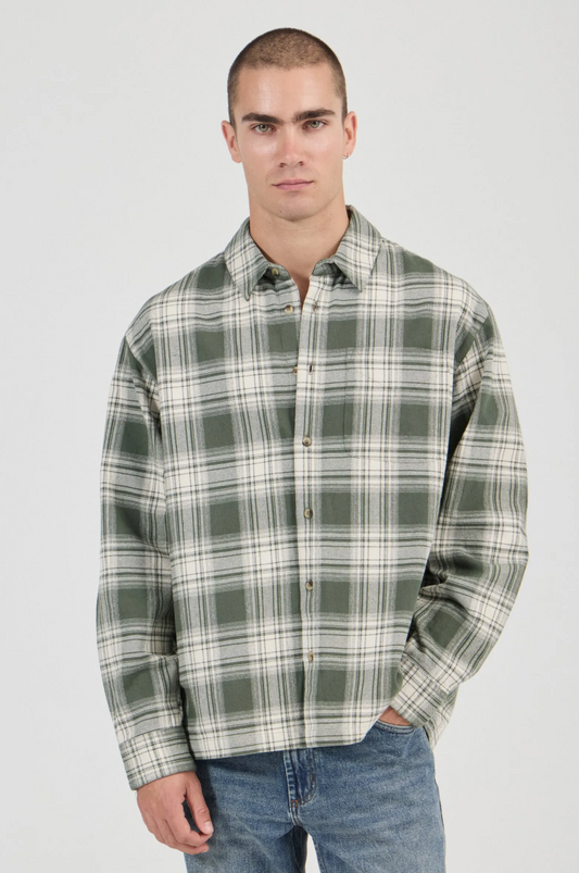 Campus Heavy Check Long Sleeve Shirt - Olive