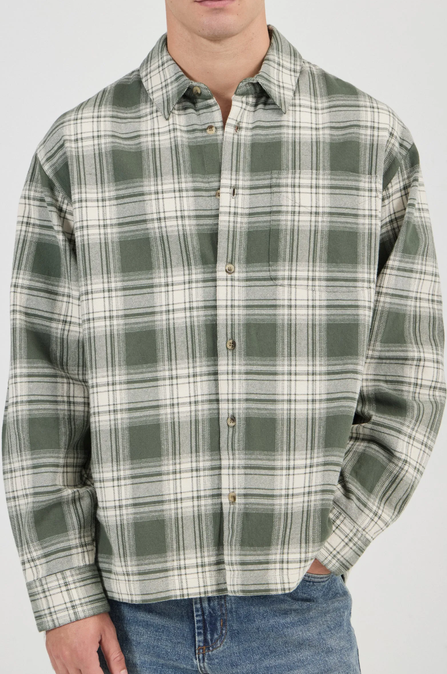 Campus Heavy Check Long Sleeve Shirt - Olive