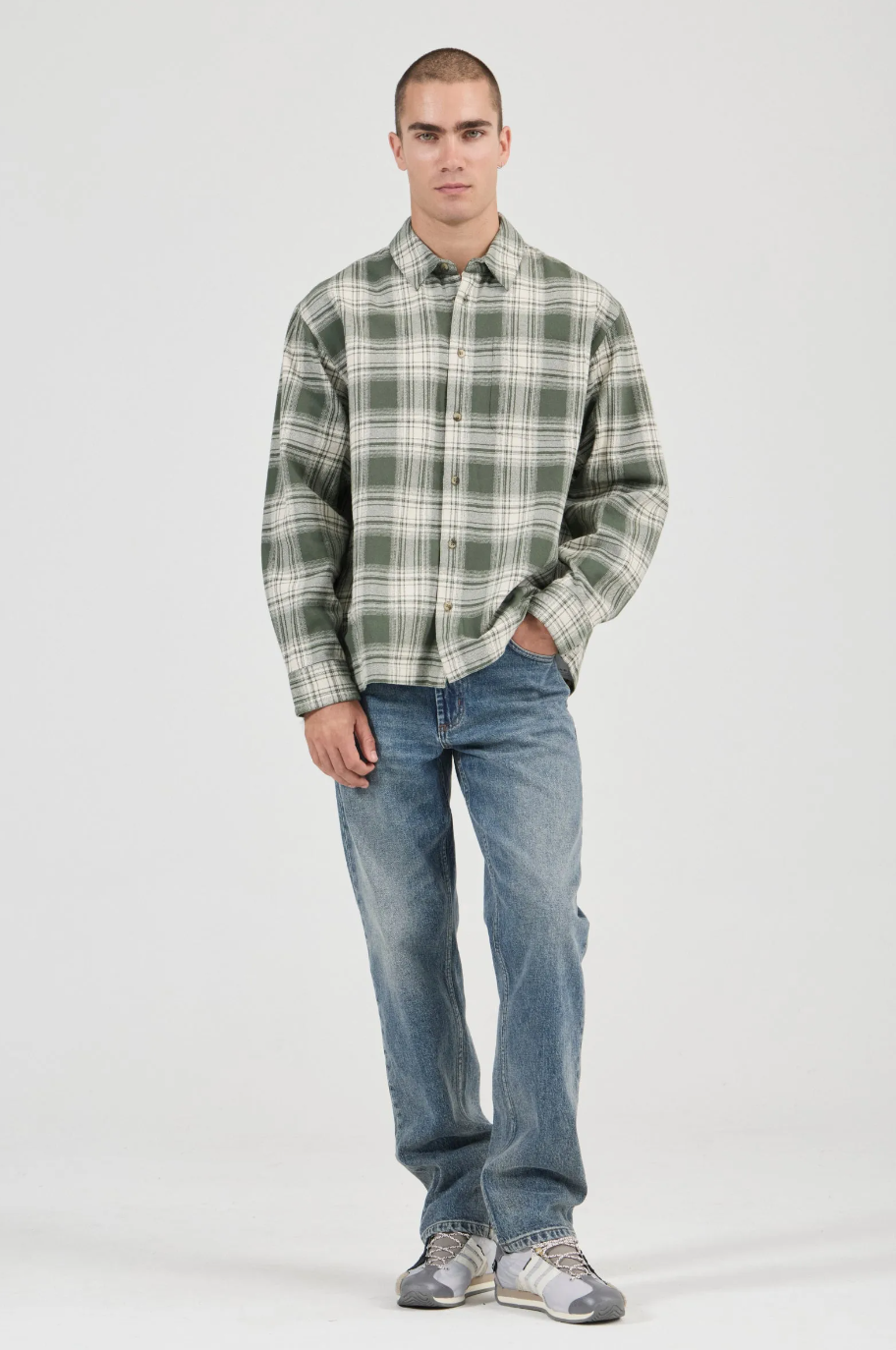 Campus Heavy Check Long Sleeve Shirt - Olive