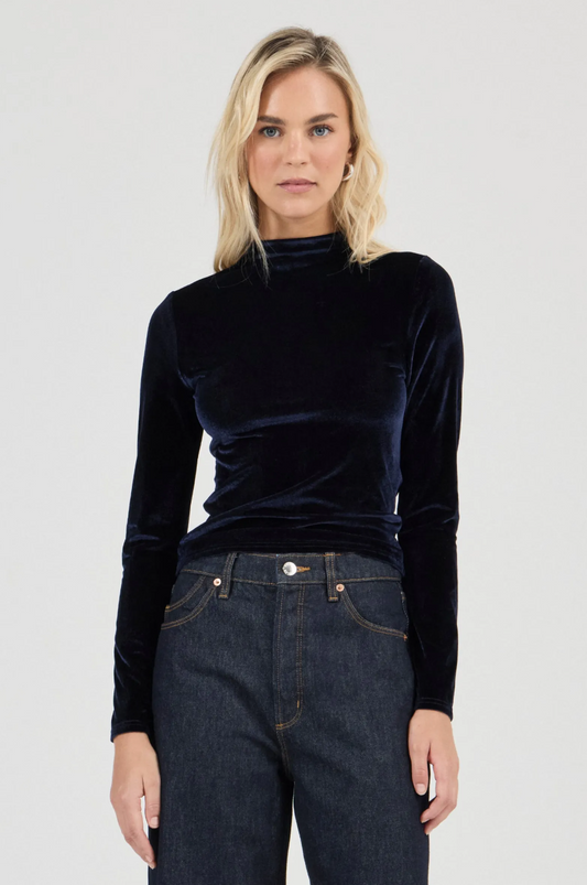 Cameo Long Sleeve Top Velvet - Midnight